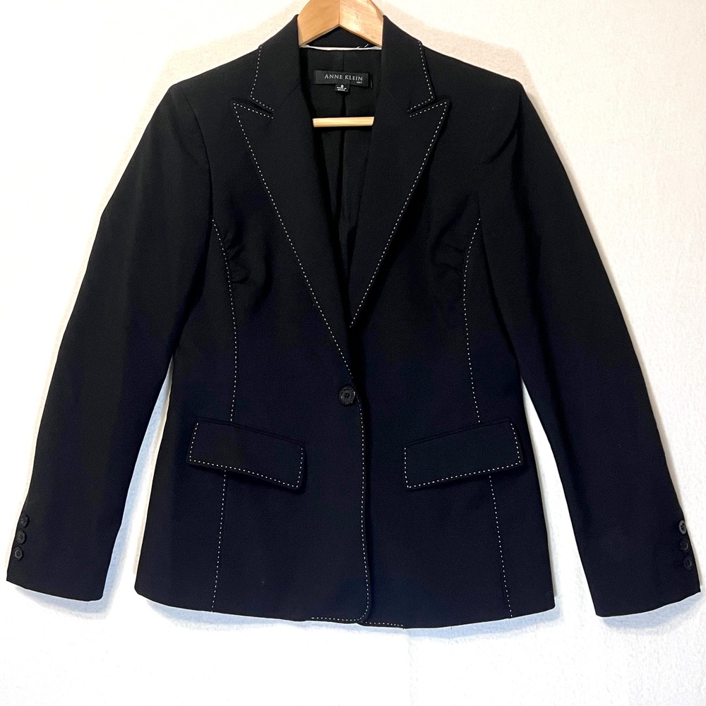 Anne Klein‎ Suit Jacket Blazer Black White Stitching Professional Career Size 8